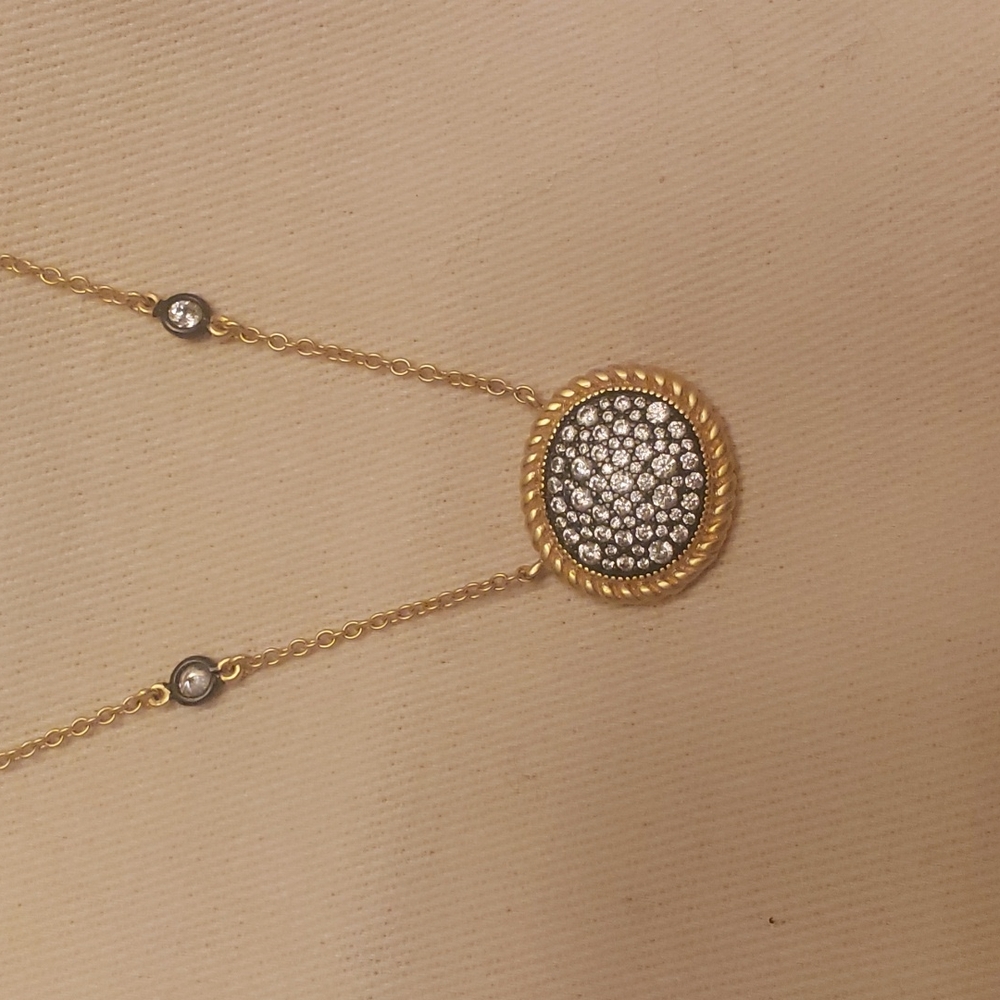 Freida Rothman Gilded Pebble Black Disc pendant necklace